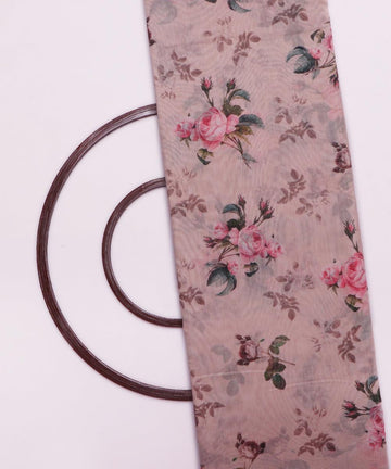 off white pink and green floral chanderi digital print fabric